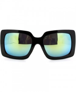 Oversized Womens Thick Plastic Rectangular Groovy Retro Mirrored Lens Sunglasses Black Yellow - C311YHV1OFZ $11.58