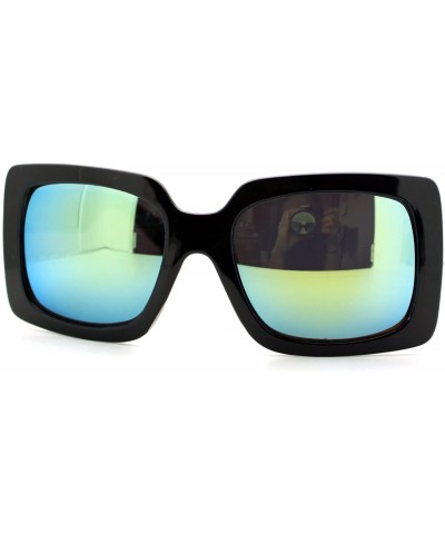 Oversized Womens Thick Plastic Rectangular Groovy Retro Mirrored Lens Sunglasses Black Yellow - C311YHV1OFZ $11.58