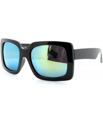 Oversized Womens Thick Plastic Rectangular Groovy Retro Mirrored Lens Sunglasses Black Yellow - C311YHV1OFZ $11.58