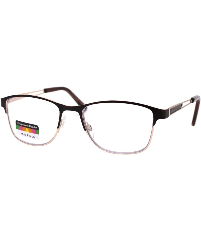 Rectangular Multi-Focus Progressive Reading Glasses 3 Powers in 1 Reader Spring Hinge Metal - Brown Gold - C619893M5A5 $19.74