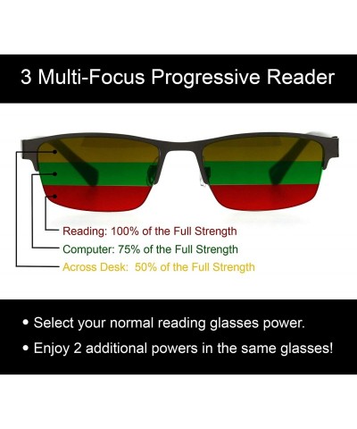 Rectangular Multi-Focus Progressive Reading Glasses 3 Powers in 1 Reader Spring Hinge Metal - Brown Gold - C619893M5A5 $19.74