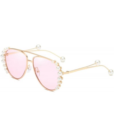 Oval European and American trendscross-border pearl models unisex sunglasses - Pink - CO18H30DRUO $11.07