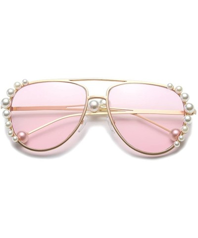 Oval European and American trendscross-border pearl models unisex sunglasses - Pink - CO18H30DRUO $11.07