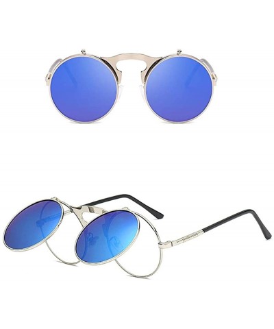 Round Vintage Round Flip Up Sunglasses for Men Women John Lennon Style Circle Sunglasses - CU192QRIHO4 $12.50