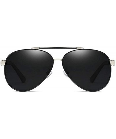Oval Metal Frame Sunglasses Big Box Polarized Sunglasses Men Fashion - Gun Silver Box Black Ash - C218X23WZ0S $42.34