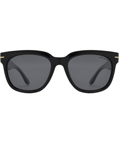 Sport Classic Polarized Square Sunglasses for Women and Men with Faux Wood Temple - Black + Smoke - CU195CYDZ8E $11.52
