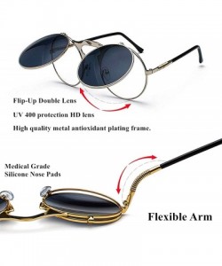 Round Vintage Round Flip Up Sunglasses for Men Women John Lennon Style Circle Sunglasses - CU192QRIHO4 $12.50