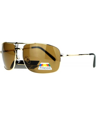 Square Mens Polarized Lens Sunglasses Spring Hinge Square Rectangular Metal Frame - Gold - C4189TKYXRK $12.16