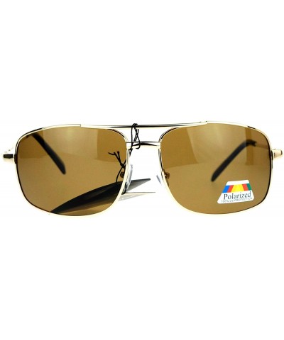 Square Mens Polarized Lens Sunglasses Spring Hinge Square Rectangular Metal Frame - Gold - C4189TKYXRK $12.16