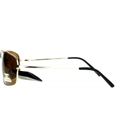 Square Mens Polarized Lens Sunglasses Spring Hinge Square Rectangular Metal Frame - Gold - C4189TKYXRK $12.16