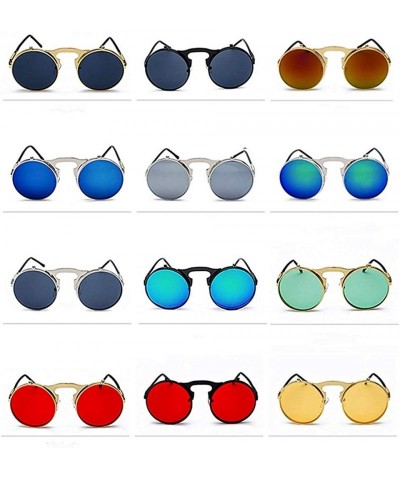 Round Vintage Round Flip Up Sunglasses for Men Women John Lennon Style Circle Sunglasses - CU192QRIHO4 $12.50