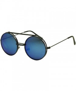 Oversized Metal Round Retro Boho Transparent Colored Mirrored Steampunk Flip Up Glasses Sunglasses - Black - Blue - CS12N6GH2...