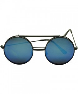 Oversized Metal Round Retro Boho Transparent Colored Mirrored Steampunk Flip Up Glasses Sunglasses - Black - Blue - CS12N6GH2...