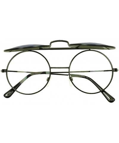 Oversized Metal Round Retro Boho Transparent Colored Mirrored Steampunk Flip Up Glasses Sunglasses - Black - Blue - CS12N6GH2...