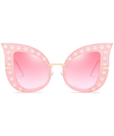 Cat Eye Cat Eye Fashion Shiny Diamond Women Sunglasses - Pearl Jeweled Glasses UV400 - Pink - C518CIDISQ8 $8.22