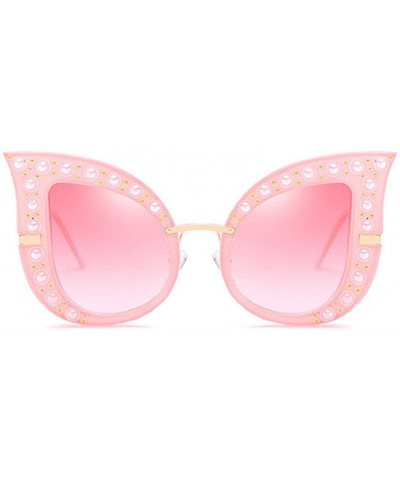 Cat Eye Cat Eye Fashion Shiny Diamond Women Sunglasses - Pearl Jeweled Glasses UV400 - Pink - C518CIDISQ8 $8.22