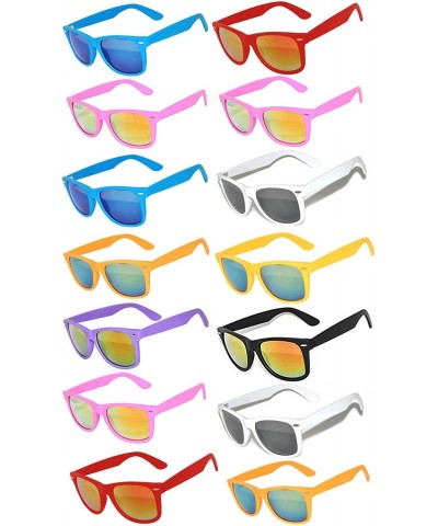 Wayfarer Retro Vintage Sunglasses Colorful Mirror Lens Matte Frame 3-5-6-10 Pairs. - 14_pack_mirror - C212BV6T031 $29.45