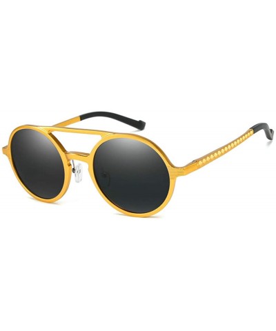 Round Men's Classic Sunglasses Aluminum Magnesium Sunglasses Retro Round Polarized Sunglasses - Gold C3 - C21904UNN30 $16.19