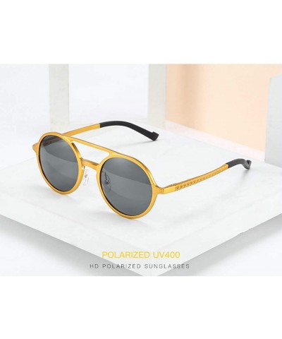 Round Men's Classic Sunglasses Aluminum Magnesium Sunglasses Retro Round Polarized Sunglasses - Gold C3 - C21904UNN30 $16.19