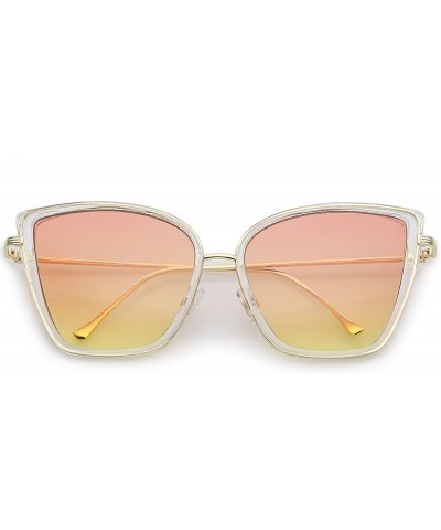 Cat Eye Women's Oversize Slim Arms Colored Gradient Lens Cat Eye Sunglasses 56mm - Clear Gld / Orange Yellow - CE1822T3D85 $2...