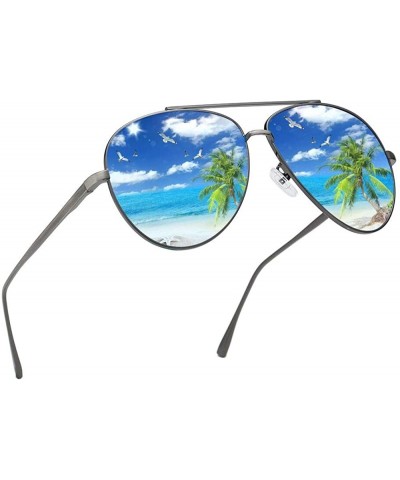 Oversized Premium Military Polarized Sunglasses Protection - Gray Frame/Blue Lens - C618KCYI2A9 $28.09