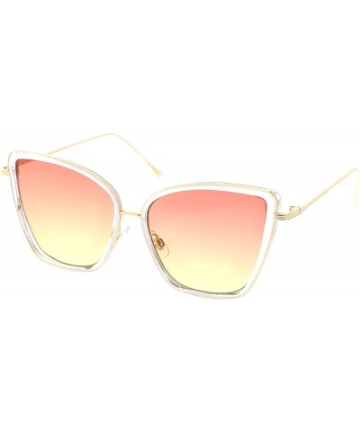 Cat Eye Women's Oversize Slim Arms Colored Gradient Lens Cat Eye Sunglasses 56mm - Clear Gld / Orange Yellow - CE1822T3D85 $1...