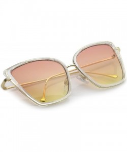 Cat Eye Women's Oversize Slim Arms Colored Gradient Lens Cat Eye Sunglasses 56mm - Clear Gld / Orange Yellow - CE1822T3D85 $1...