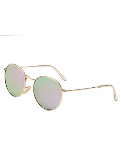 Oversized Lennon Vintage Metal Frame Round Circle Sunglasses Mirrored Polarized Lens - Gold/Purple - CK12IELCOAL $21.56