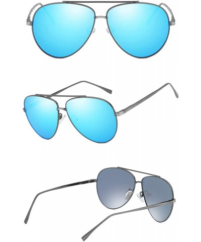 Oversized Premium Military Polarized Sunglasses Protection - Gray Frame/Blue Lens - C618KCYI2A9 $28.77