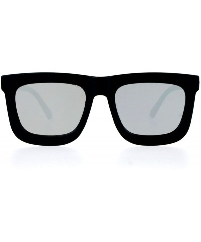 Oversized Retro Unique Flat Lens Rectangular Horn Rim Mirrored Mirror Lens Sunglasses - Black Silver - CF1260IBP1Z $8.94