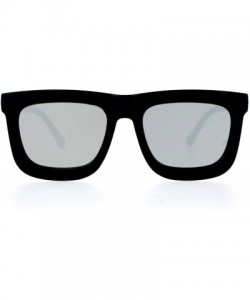 Oversized Retro Unique Flat Lens Rectangular Horn Rim Mirrored Mirror Lens Sunglasses - Black Silver - CF1260IBP1Z $8.94