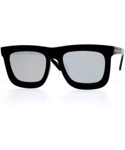 Oversized Retro Unique Flat Lens Rectangular Horn Rim Mirrored Mirror Lens Sunglasses - Black Silver - CF1260IBP1Z $8.94