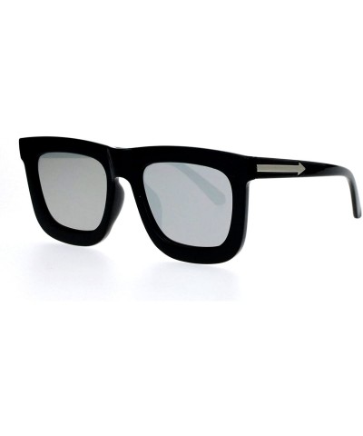 Oversized Retro Unique Flat Lens Rectangular Horn Rim Mirrored Mirror Lens Sunglasses - Black Silver - CF1260IBP1Z $8.94