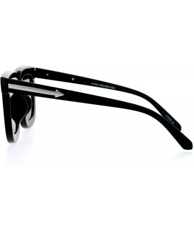 Oversized Retro Unique Flat Lens Rectangular Horn Rim Mirrored Mirror Lens Sunglasses - Black Silver - CF1260IBP1Z $8.94