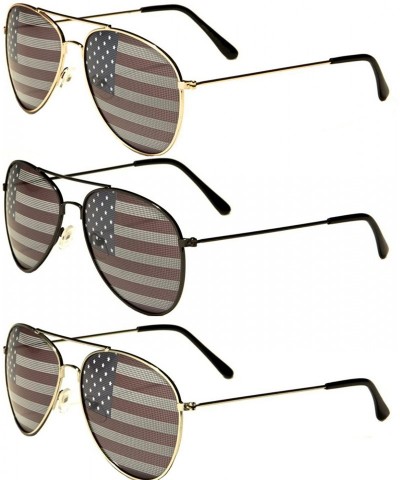 Aviator American Flag USA Classic Teardrop Metal Aviator Sunglasses - All 3 Pairs - C711ZXVUPZD $27.08