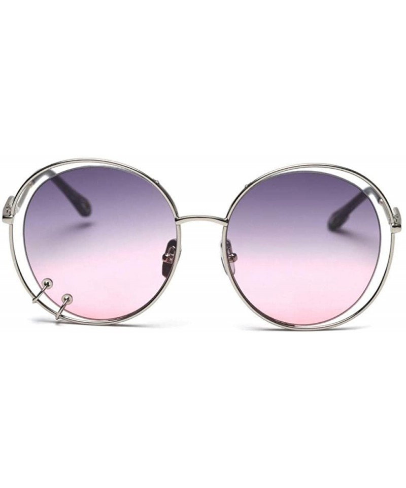 Oversized 47059 Hollow Round Luxury Sunglasses Men Women Fashion Shades UV400 C101 Coffee - C46 Gray Pink - CI18YZW7L30 $10.01