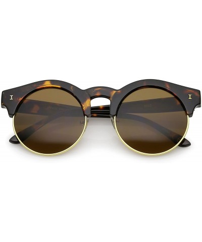 Rimless Modern Horn Rimmed Metal Trim Round Flat Lens Half Frame Sunglasses 51mm - Tortoise-gold / Brown - C217YHOLEXA $23.23