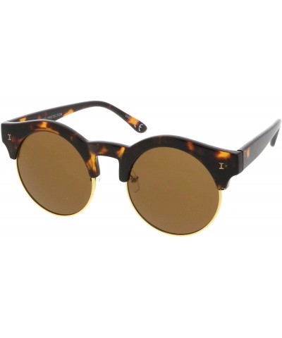 Rimless Modern Horn Rimmed Metal Trim Round Flat Lens Half Frame Sunglasses 51mm - Tortoise-gold / Brown - C217YHOLEXA $10.44