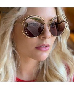 Oversized 47059 Hollow Round Luxury Sunglasses Men Women Fashion Shades UV400 C101 Coffee - C46 Gray Pink - CI18YZW7L30 $10.01