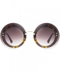 Oversized Women's Oversize Street Fashion Round Black Brown Gradient Metal Sunglasses for Women 7012 - Tortoiseshell - CB18QM...