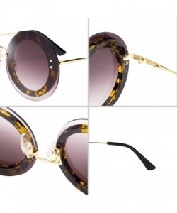 Oversized Women's Oversize Street Fashion Round Black Brown Gradient Metal Sunglasses for Women 7012 - Tortoiseshell - CB18QM...