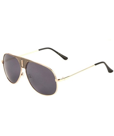 Aviator Color Mirror Raised Dot Pattern Frontal Shield Rounded Aviator Sunglasses - Black Gold - CM190ILKK5E $15.87