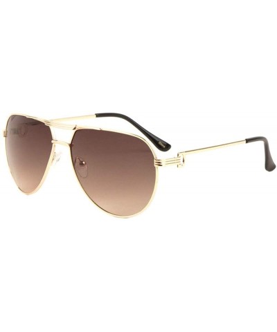 Aviator Round Lens Three Line Top Bar Sectioned Temple Aviator Sunglasses - Brown - CG197S82E0W $15.23