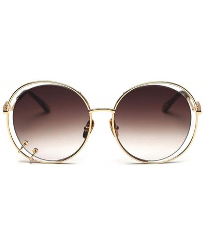 Oversized 47059 Hollow Round Luxury Sunglasses Men Women Fashion Shades UV400 C101 Coffee - C46 Gray Pink - CI18YZW7L30 $10.01