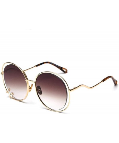 Oversized 47059 Hollow Round Luxury Sunglasses Men Women Fashion Shades UV400 C101 Coffee - C46 Gray Pink - CI18YZW7L30 $10.01