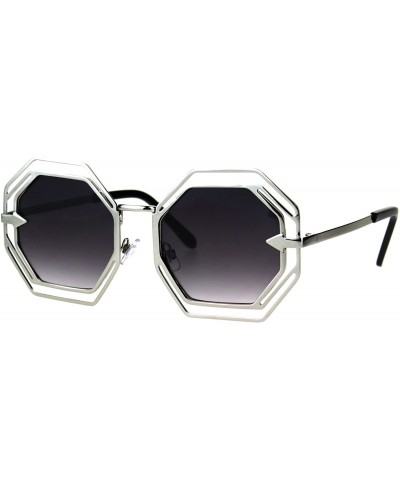 Oversized Octagon Shaped Sunglasses Womens Trendy Fashion Double Metal Frame - Silver (Smoke) - CD187EEYW3D $26.59