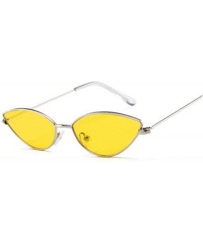 Rimless Retro Cat Eye Sunglasses Women Designer Metal Frame Circle Sun Glasses Female Fashion Clear Shades - Silveryellow - C...