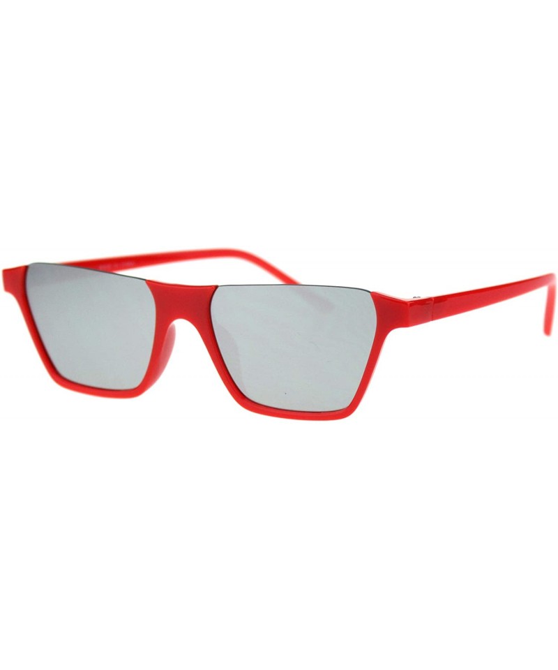 Rectangular Pimp Crop Top Thin Plastic Horn Rectangle Retro Sunglasses - Red Silver Mirror - C518QS7I9GG $12.69