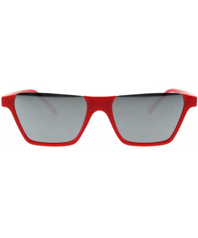 Rectangular Pimp Crop Top Thin Plastic Horn Rectangle Retro Sunglasses - Red Silver Mirror - C518QS7I9GG $12.69