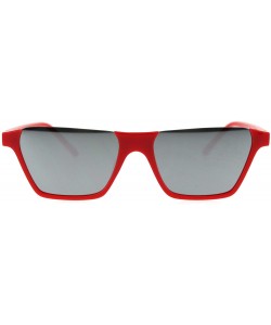 Rectangular Pimp Crop Top Thin Plastic Horn Rectangle Retro Sunglasses - Red Silver Mirror - C518QS7I9GG $12.69